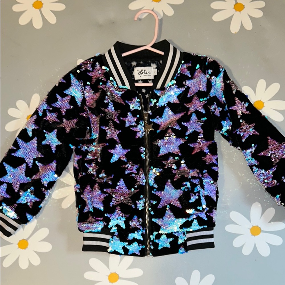 Lola and the Boys - Black Sequin Star bomber Jacket